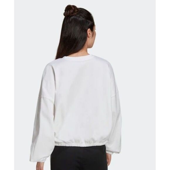 Adidas Womens Sweatshirt White L Oversized Triple Trefoil Long Sleeve  New - Picture 5 of 8